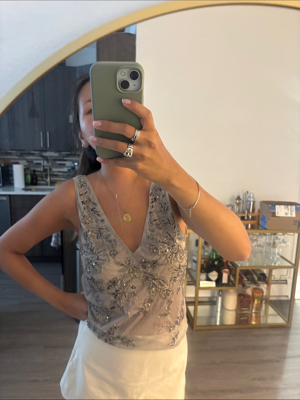Zara Beaded V-Neck Sleeveless Top